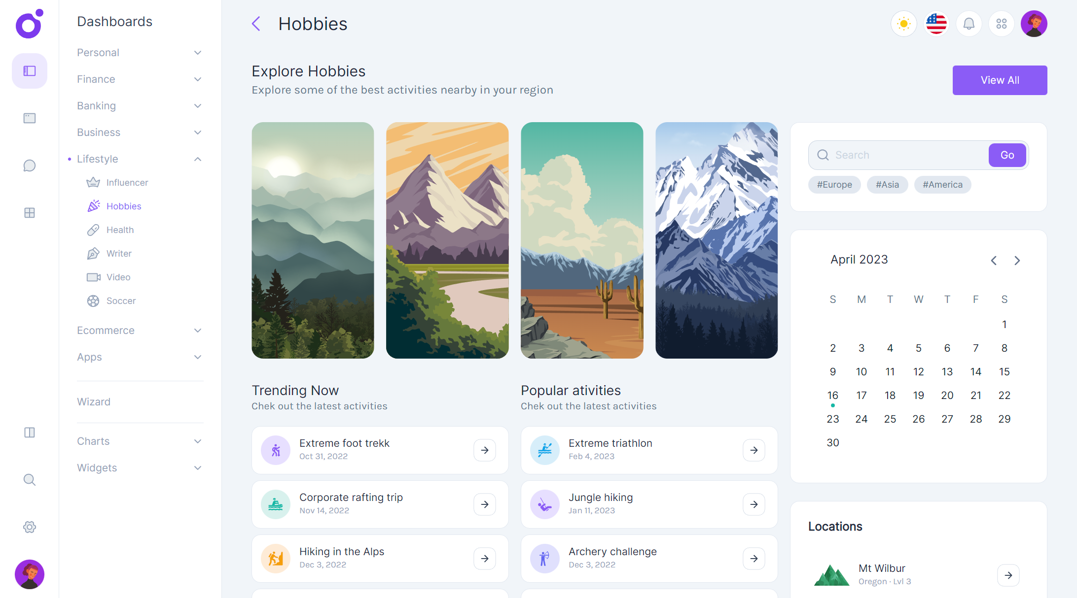Tairo - Hobbies dashboard