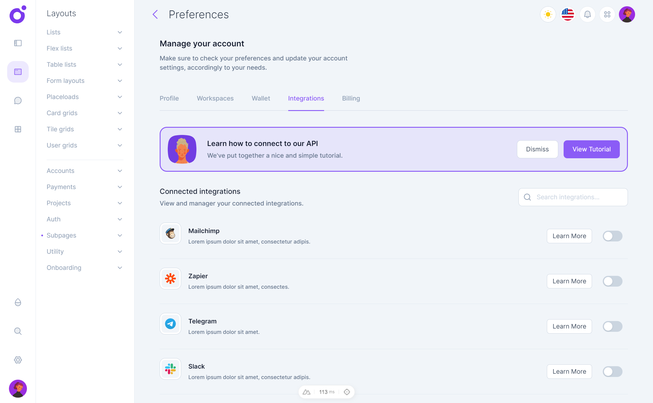 Tairo - Preferences - Integrations