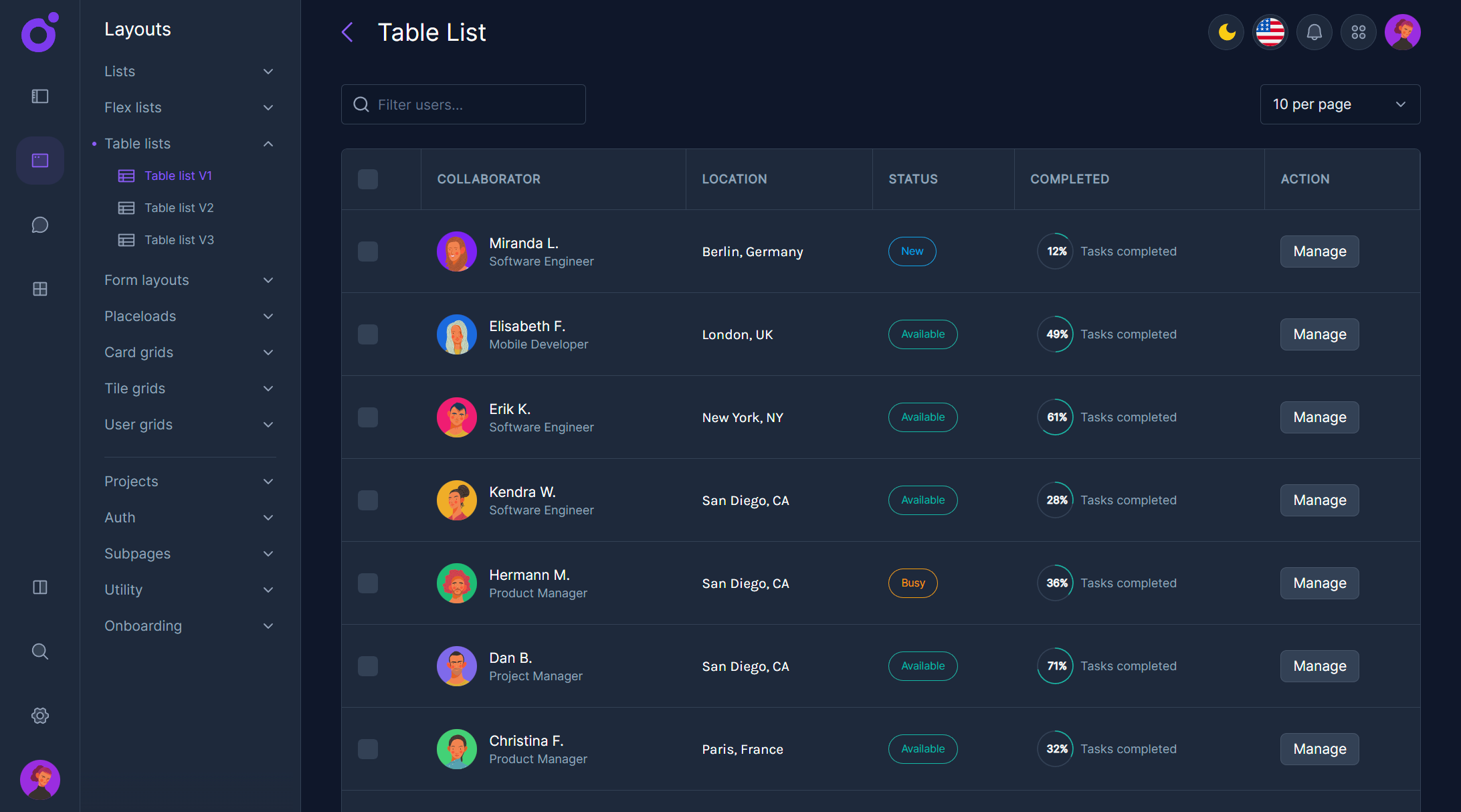 Tairo - Table list 1